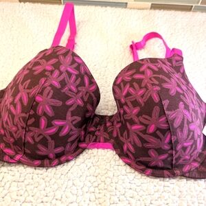 Auden The Everyday Lined Demi T-Shirt Bra Pink Purple Floral Size 34DD New